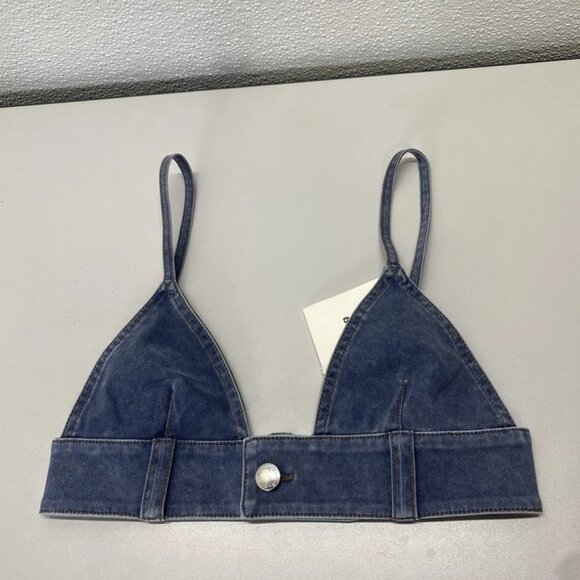 NEW ALEXANDER WANG  Trompe L’oeil Denim Bra Top Blue Size XS | Triangle Style - Picture 1 of 9